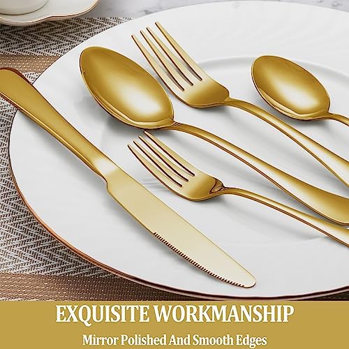 40 Pcs Gold Silverware Set Service