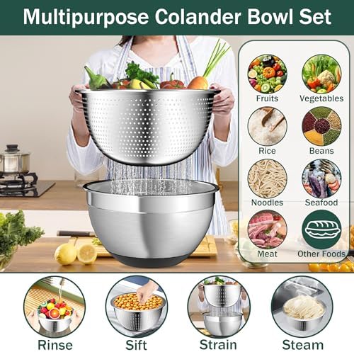 Mixing Bowls with Airtight Lids, Stainless Steel Mixing Bowl Set with 3 Nesting