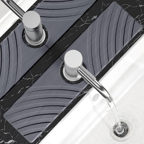 SpaceHacks Stone Faucet Mat for Kitchen Sink 15.7x4 in, Dark Gray