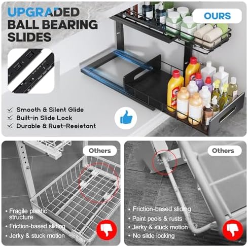 Under Sink Organizer Upgrade To Professional Rails, 2-Tier Dual Pull Out