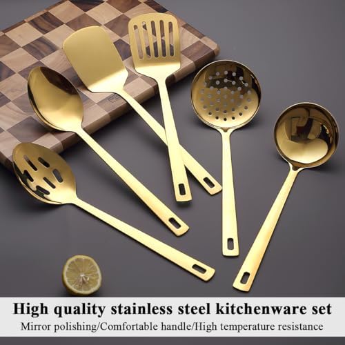 Evanda Gold Kitchen Utensils Set 6pcs, Titanium Plating Stainless Steel Cooking