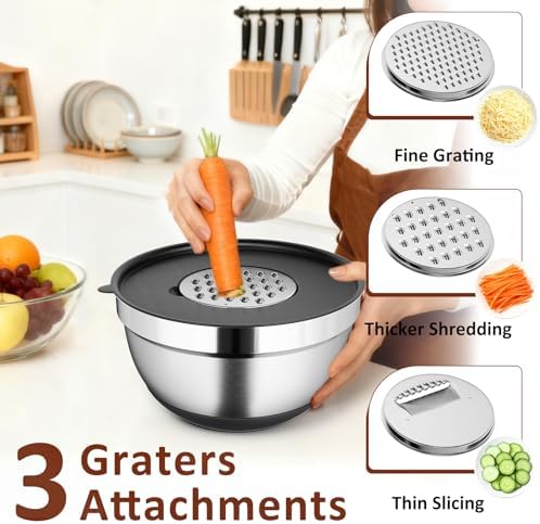 9 Pack Mixing Bowls with Airtight Lids & Grater Attachments