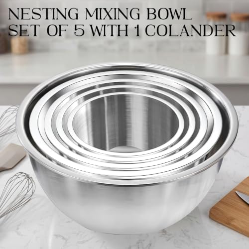 DUTZUN Kitchen Gadgets, Stainless Steel Mixing Bowls & Colander Strainer