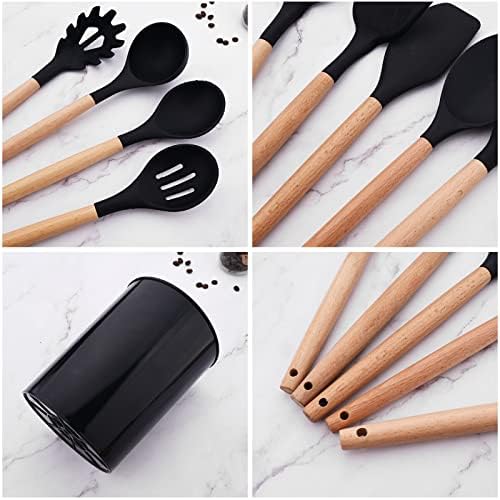 1pcs Black Silicone Wok Spatula Slotted Turner, Heat Resistant Nonstick Rubber