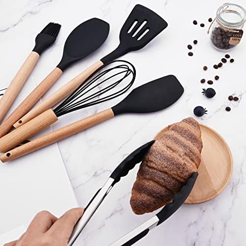 1pcs Black Silicone Wok Spatula Slotted Turner, Heat Resistant Nonstick Rubber