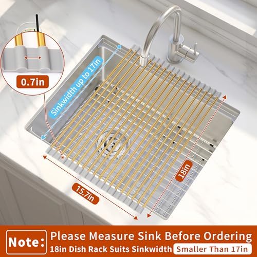 Golden Roll-UP Dish Drying Rack-Large Stainless Steel Dish Drainer Over The Sink