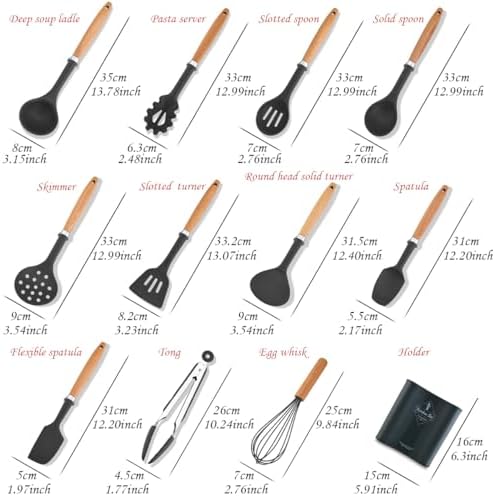 12-piece Silicone Kitchen Utensils Sturdy Thickened Wooden Handle Cooking