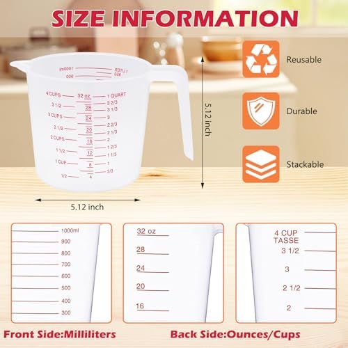 8 Pcs 4 Cup/32 Oz Plastic Measuring Cups