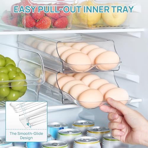 Vtopmart 2 Pack Egg Holder for Fridge, Automatic Rolling Egg Container