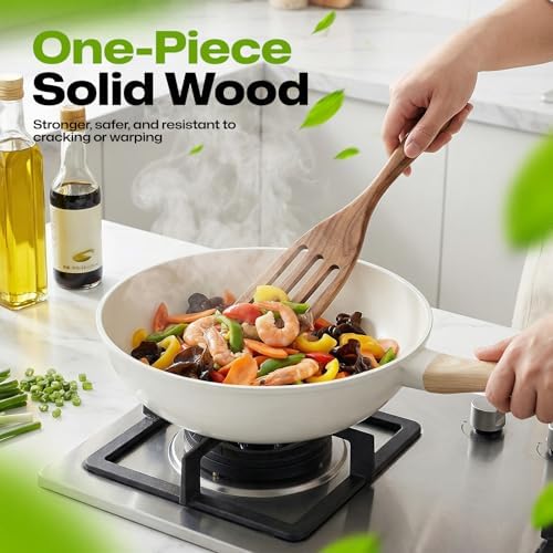 AIUHI Premium Wooden Slotted Spatula, Durable Teak Wood Cooking Spatula