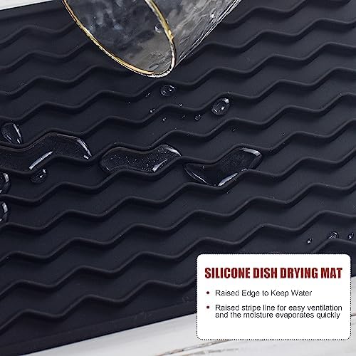 Silicone Dish Drying Mat, Non-Slip Easy Clean Sink Mat, Dark Blue