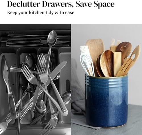 DOWAN 7.2" Kitchen Utensil Holder, Extra Large Farmhouse Utensil Holders