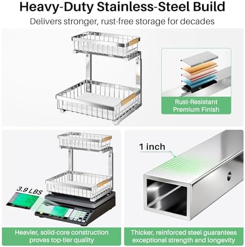Kitstorack Under Sink Organizer, 2 Tier Under the Sink Storage, Slide out Pull