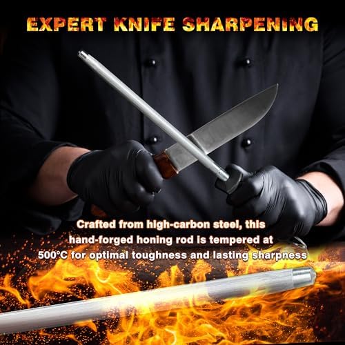 Knife Sharpener Rod, 13 Inch Carbon Steel Honing Rod