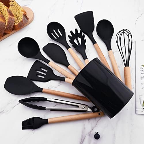 1pcs Black Silicone Wok Spatula Slotted Turner, Heat Resistant Nonstick Rubber