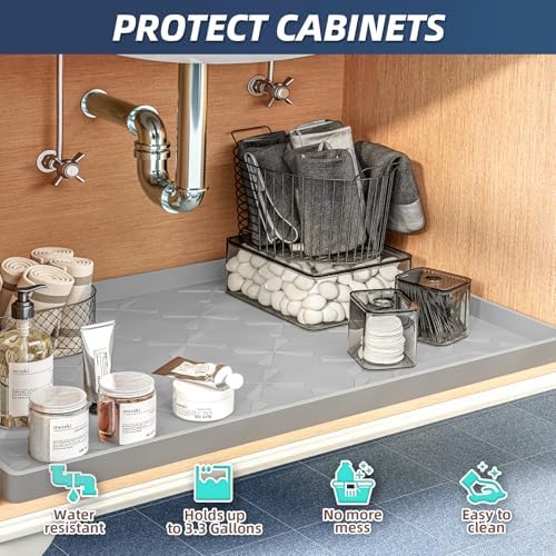 SIKADEER Waterproof Under Sink Mat 31" x 19" Silicone Mat Cabinet Protector