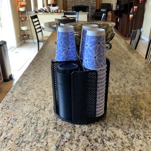 Coffee Cup Dispenser, Disposable Paper Cup and Lid Holder 360° Rotatable