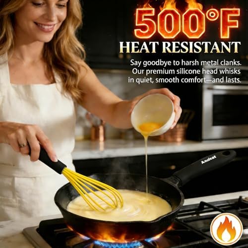 Anaeat Silicone Whisk, Thick Stainless Steel Wire Inner Heat Resistant