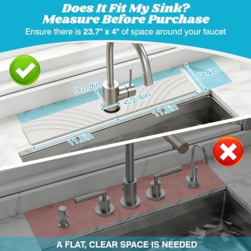 SpaceHacks Stone Faucet Mat for Kitchen Sink 23.7x4 in