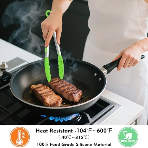 HOTEC Silicone Kitchen Tongs for Cooking, 9-Inch Serving Tongs