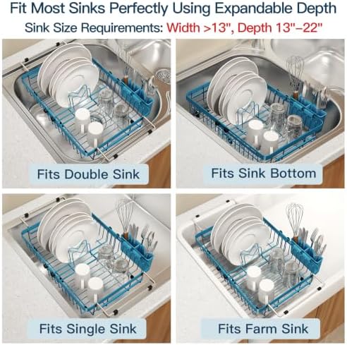 MAJALiS Blue Expandable Dish Drying Rack Over The Sink