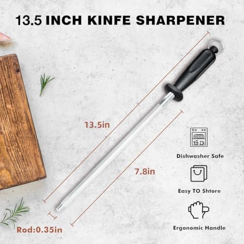Knife Sharpener Rod, 13 Inch Carbon Steel Honing Rod