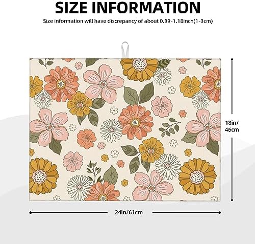 Pink Flowers Dish Drying Mat For Kitchen Counter, Super Absorbent Microfiber