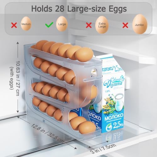 Sotfamily FIFO Egg Holder for Fridge, Egg Organizer Fits 56 Large Size Eggs