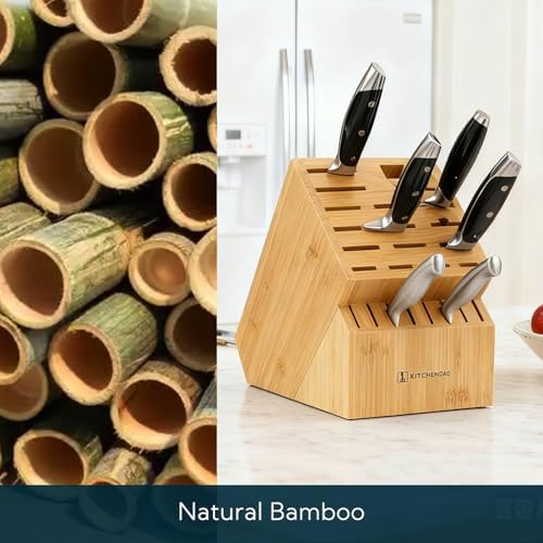KITCHENDAO 20 Slot Bamboo Knife Block without Knives, Universal Knife Holder