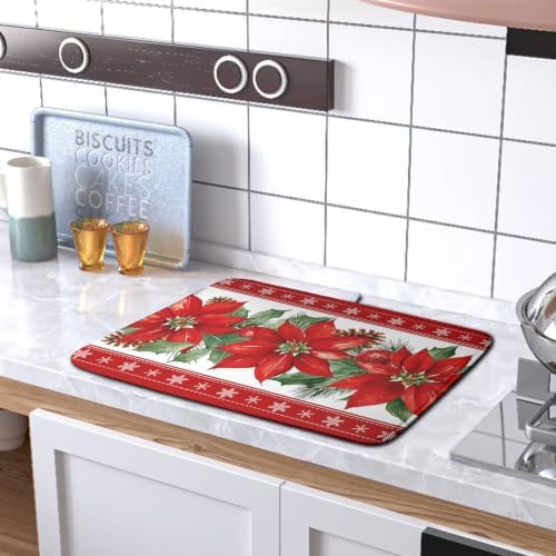Christmas Poinsettia Dish Drying Mat
