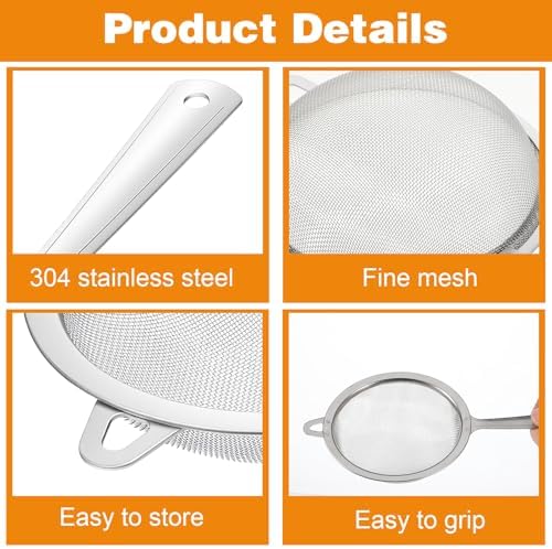 2 Pack Sieve Fine Mesh Stainless Steel, Mesh Strainer