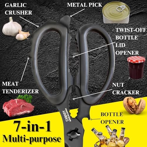 CANARY Japanese Kitchen Scissors All Purpose Heavy Duty 8.2" Matte Black