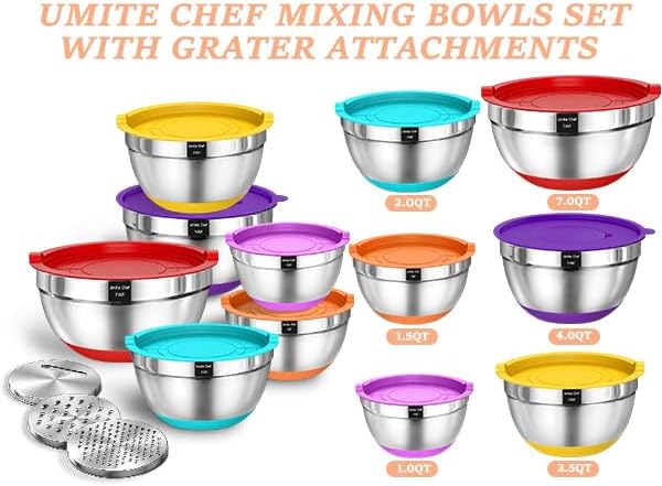 Umite Chef Thickened Heavy-Duty 26pcs Stainless Steel Bowl, Mixing Bowl Set