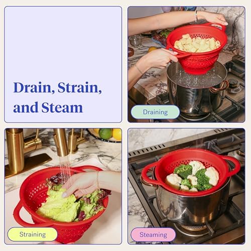 GIR Collapsible Colander, Silicone Strainer & Steamer, BPA-Free – Red