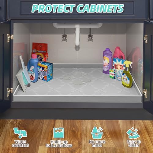 SIKADEER Waterproof Under Sink Mat 25" x 22" Silicone Mat Cabinet Protector