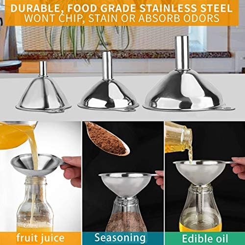 Metal Stainless Steel Funnel, Large Medium Small Funnel Set of 3, Food Grade