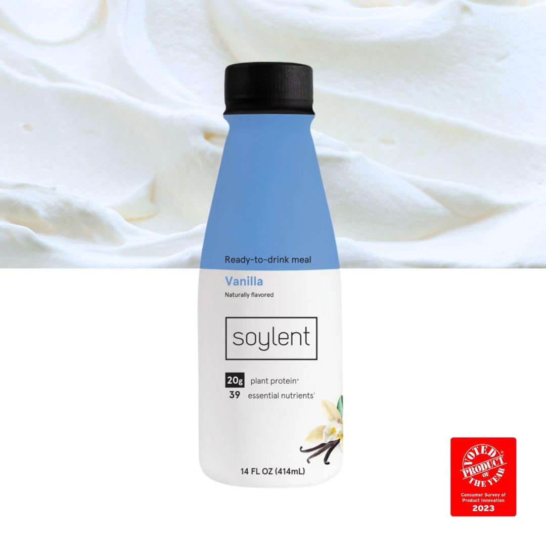 Soylent Complete Protein Shake, Vanilla, 30g Protein, Vegan, Dairy Free and 0g Sugar, Ready to Drink Protein Drinks, 11oz (12 Pack)