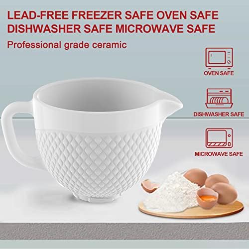 GVODE White Ceramic Mixer Bowl for KitchenAid Stand Mixer, 5 Qt Tilt-Head