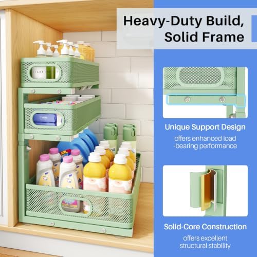 Under Sink Organizer, 3-Tier Thickened Metal Pull out Cabinet Organizer Shelf