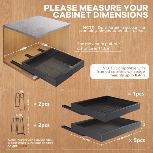 Seinloes 6Pack Expandable Pull Out Cabinet Organizer 21"Deep