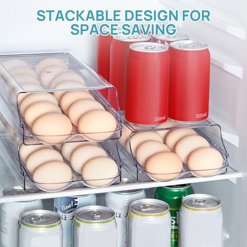 Vtopmart 2 Pack Egg Holder for Fridge, Automatic Rolling Egg Container