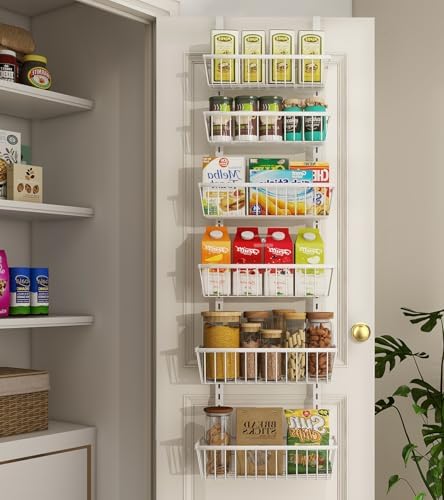 Mefirt 12 Inch Wide Narrow Over The Door Pantry Organizer 6-Tier White