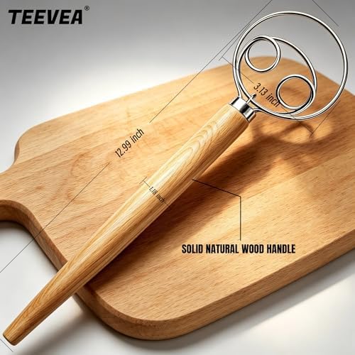 TEEVEA Danish Dough Whisk Stainless Steel Wooden Handle