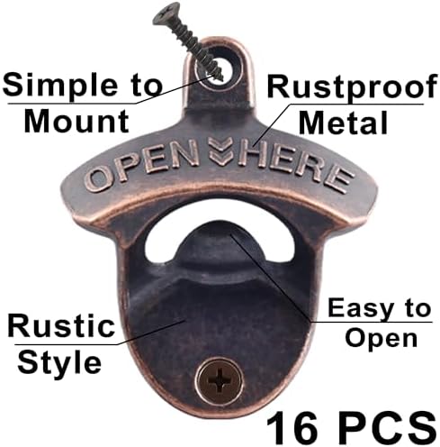 16 PCS Wall Mount Bottle Opener Bulk Aged Copper Stainless Beer Opener Mountable