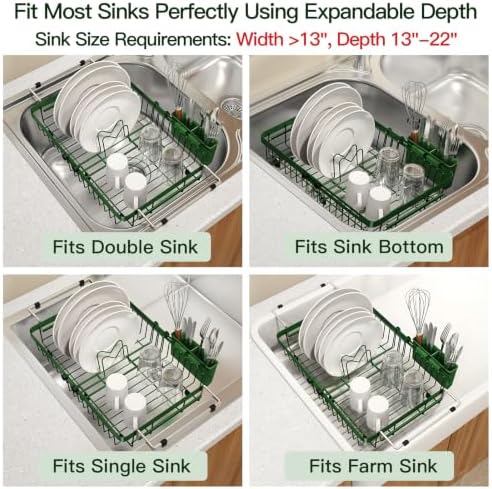MAJALiS Green Expandable Dish Drying Rack Over The Sink