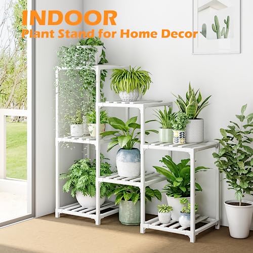Bamworld Indoor Plant Stand Outdoor White Shelf Bamboo Plant Table