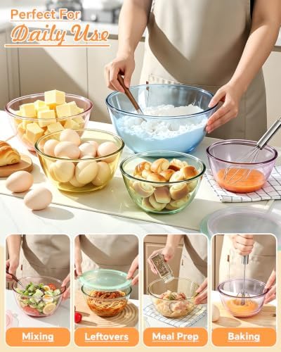 5 Pack Glass Mixing Bowls with Lids Set