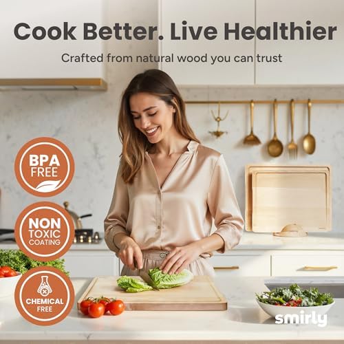 SMIRLY Cutting Boards for Kitchen, 3 Piece Birch Cutting Board