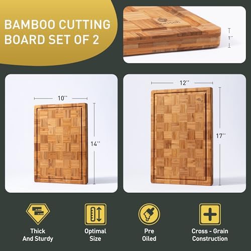 2 Pack Wooden Cutting Boards for Kitchen Bamboo Chopping Boards Non Toxic