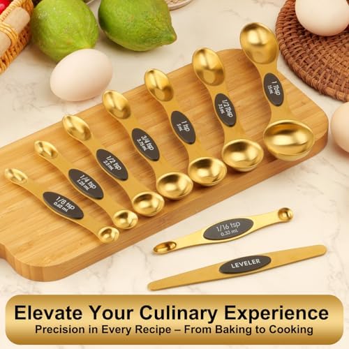 Gold Magnetic Measuring Spoons Set Stainless Steel